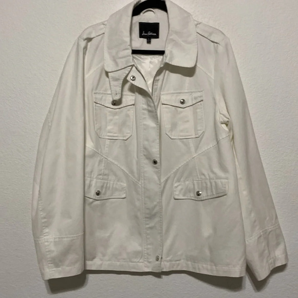 Sam Edelman White Denim Button Front Cotton Utility Jacket Size XL - Picture 2 of 11